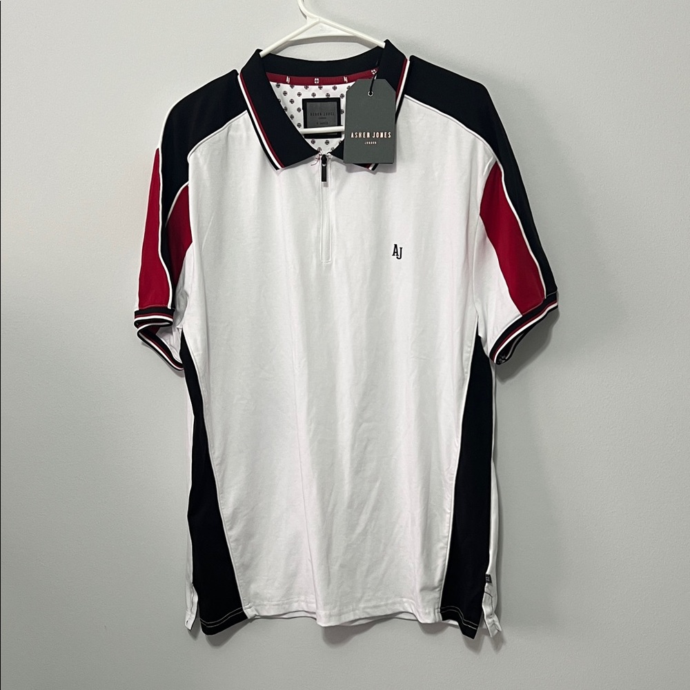 Men's Polo Shirt in White, Black, and Red